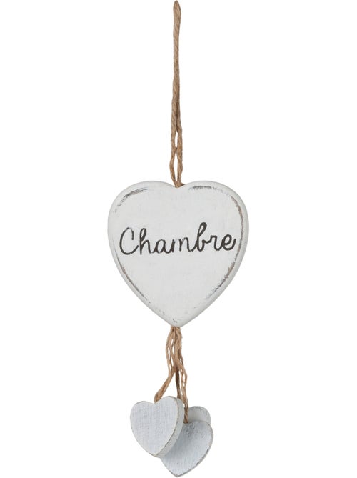 Plaque de porte cœur suspendu en bois et chanvre MAIKO - Kiabi