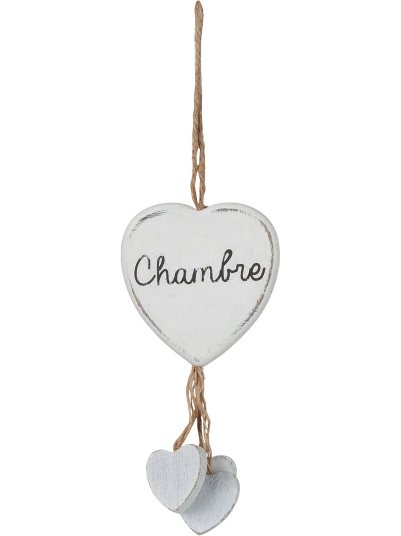 Plaque de porte cœur suspendu en bois et chanvre MAIKO Gris - Kiabi