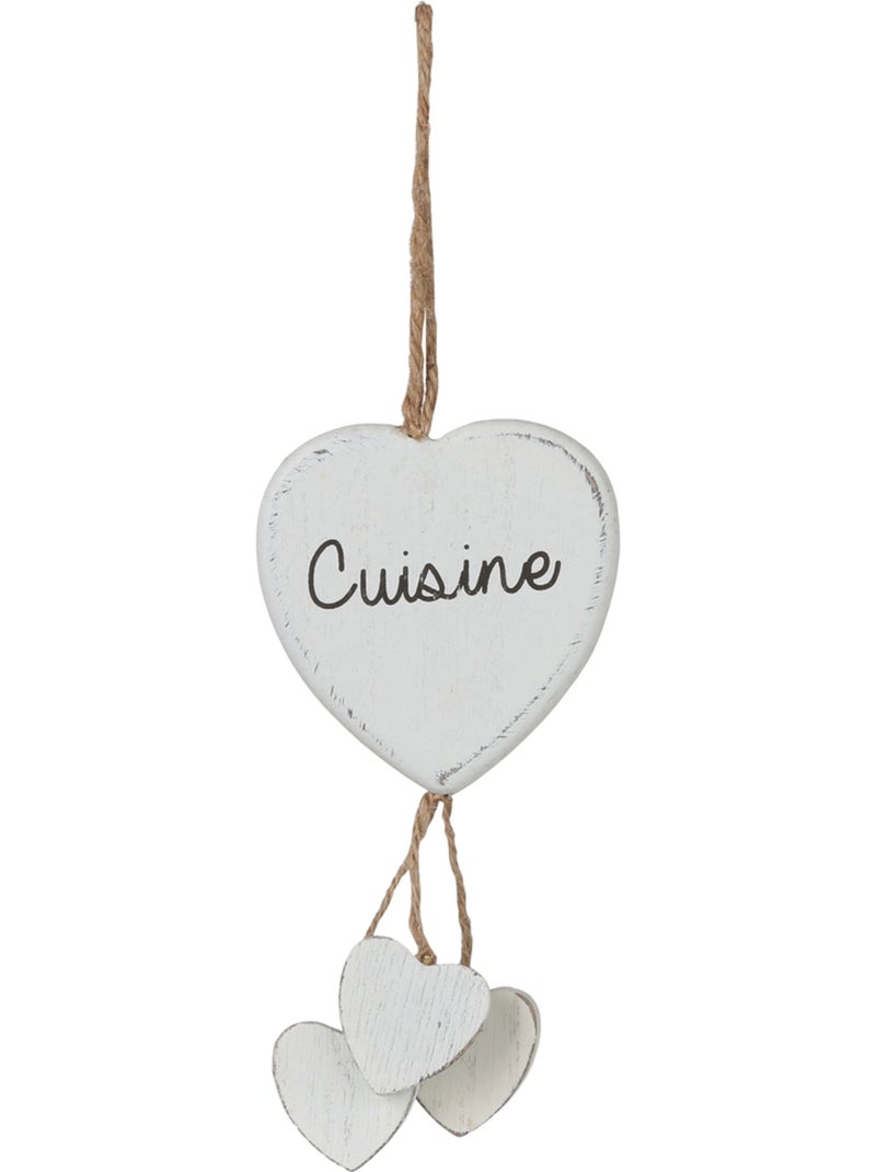Plaque de porte cœur suspendu en bois et chanvre MAIKO Gris - Kiabi
