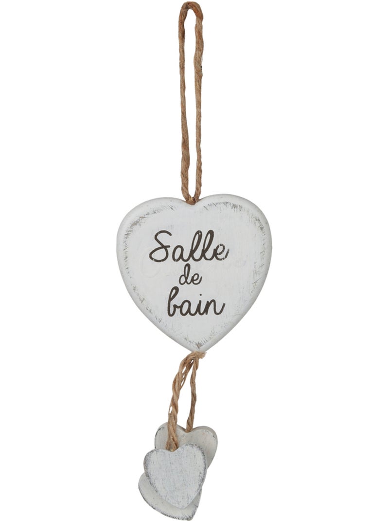 Plaque de porte cœur suspendu en bois et chanvre MAIKO Gris - Kiabi