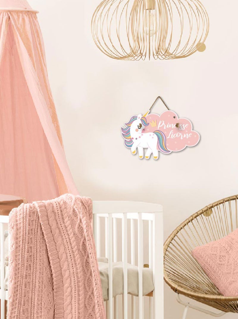 Plaque de porte de chambre licorne en bois Rose - Kiabi