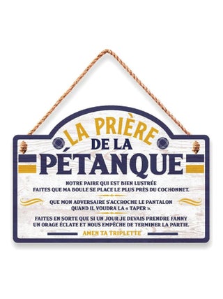 Plaque en bois à suspendre la prière de la pétanque