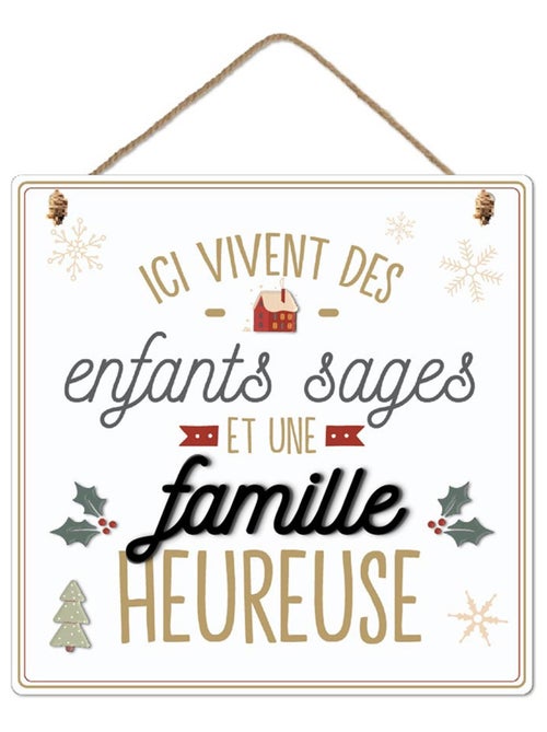Plaque en bois à suspendre noël famille heureuse - Kiabi