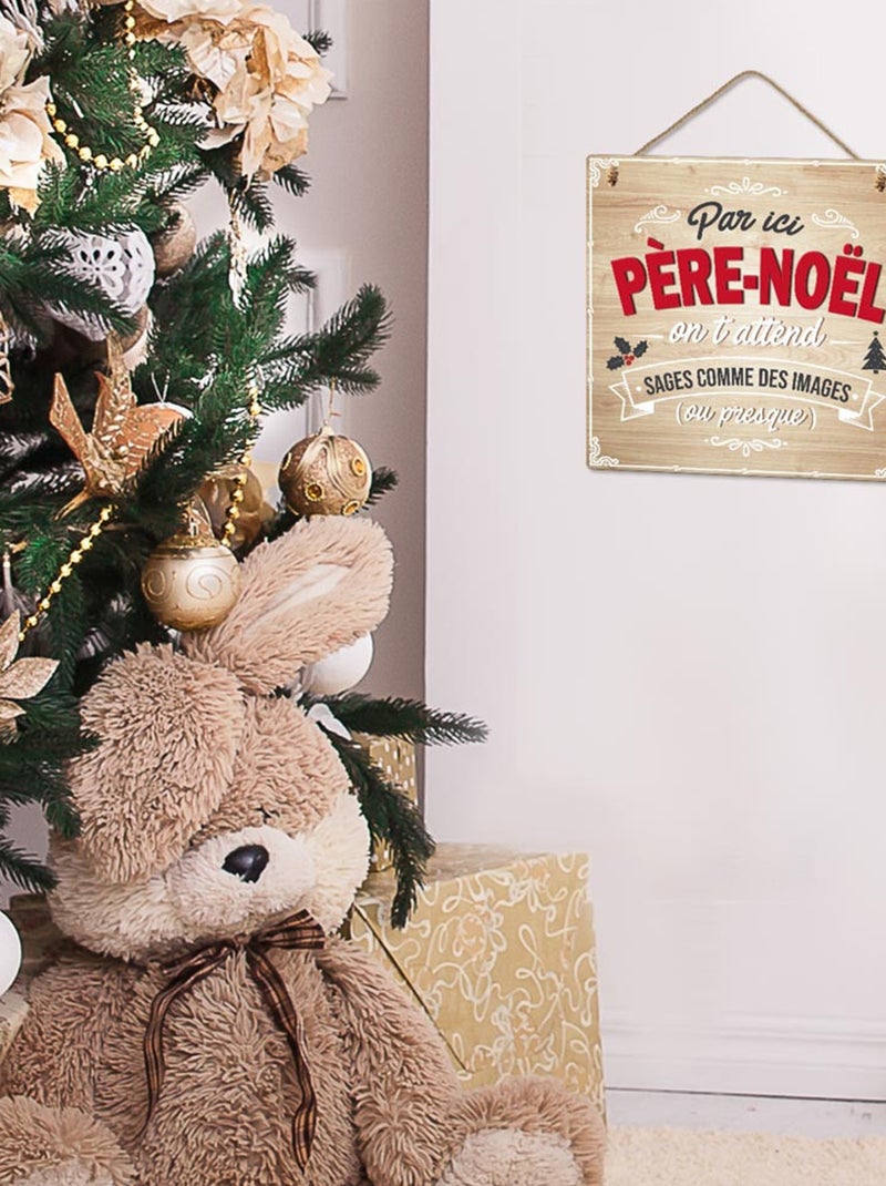 Plaque en bois à suspendre par ici père noël Beige - Kiabi
