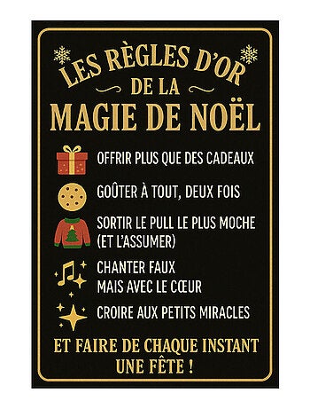 Plaque en métal les règles d’or de la magie de Noël