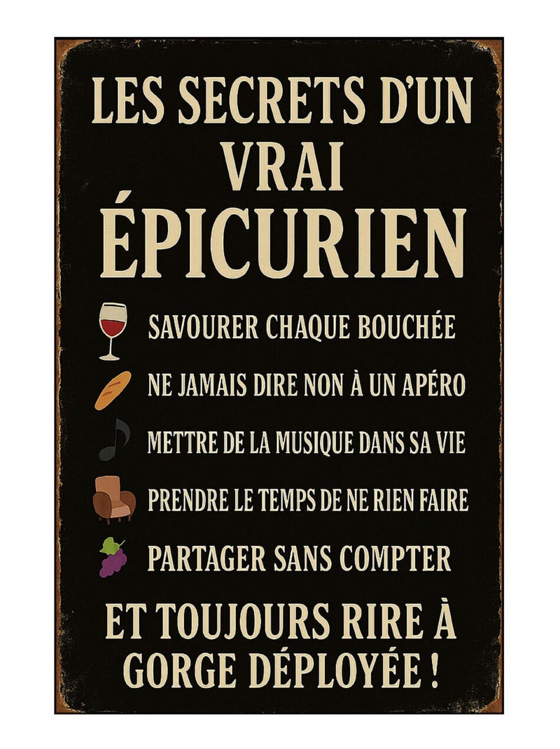 Plaque en métal les secrets d'un vrai épicurien Noir - Kiabi