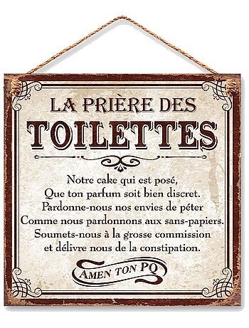 Plaque métal à suspendre Prière des toilettes 20 cm