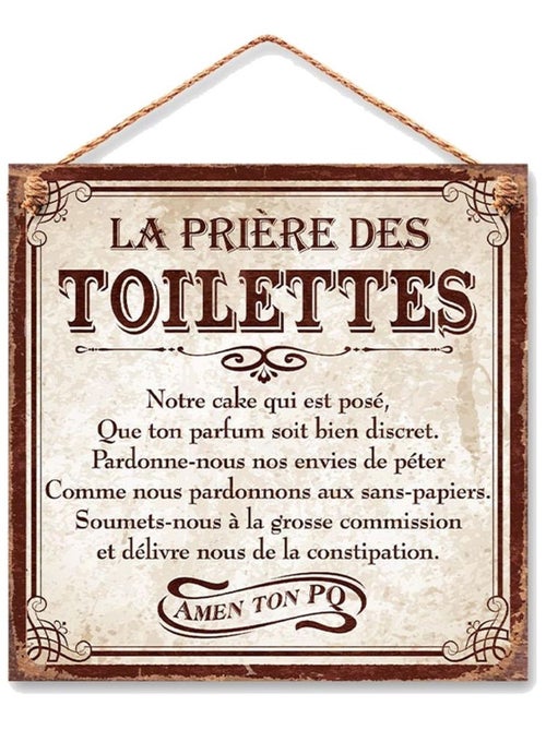 Plaque métal à suspendre Prière des toilettes 20 cm - Kiabi Plaque métal à suspendre Prière des toilettes 20 cm - Kiabi