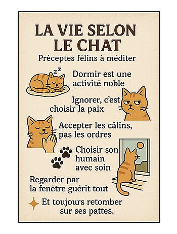 Plaque métal La vie selon le chat