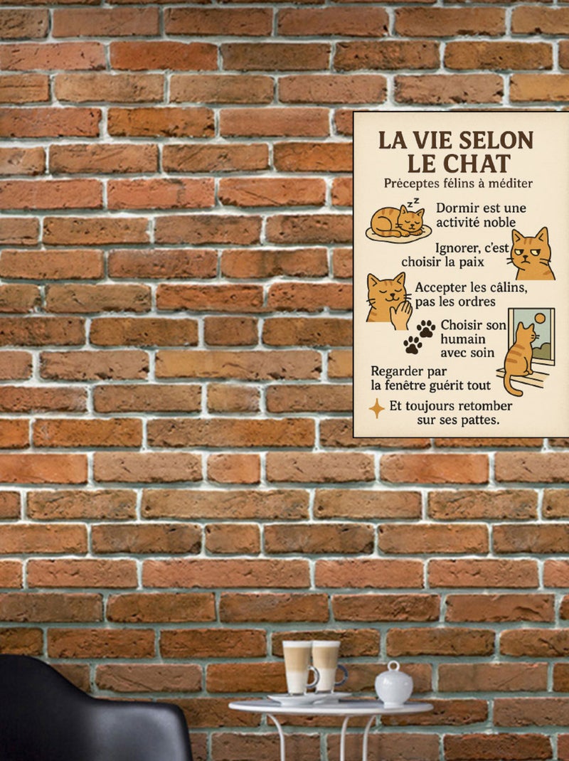 Plaque métal La vie selon le chat Beige - Kiabi