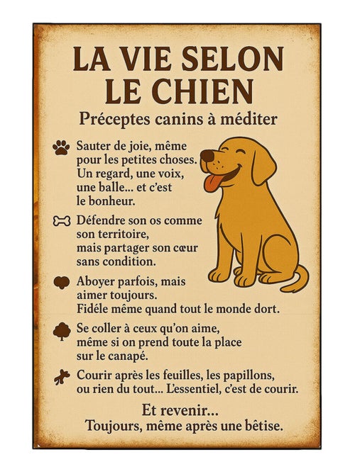 Plaque métal la Vie selon le chien - Kiabi