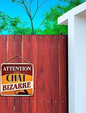 Plaque métallique Attention Chat