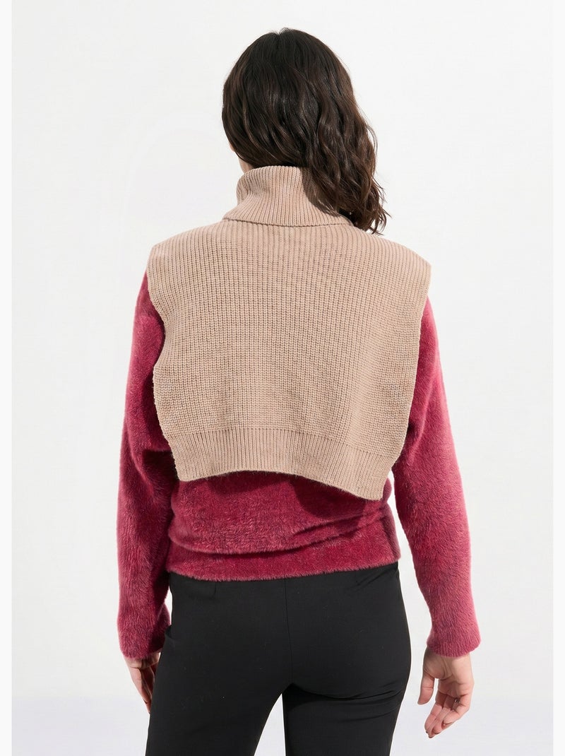Plastron chaud col roulé en maille - afibel Taupe - Kiabi