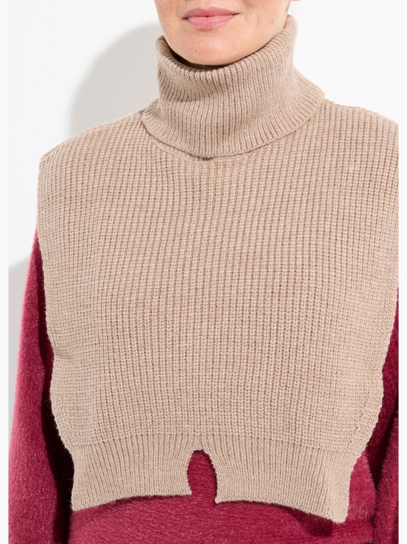 Plastron chaud col roulé en maille - afibel Taupe - Kiabi