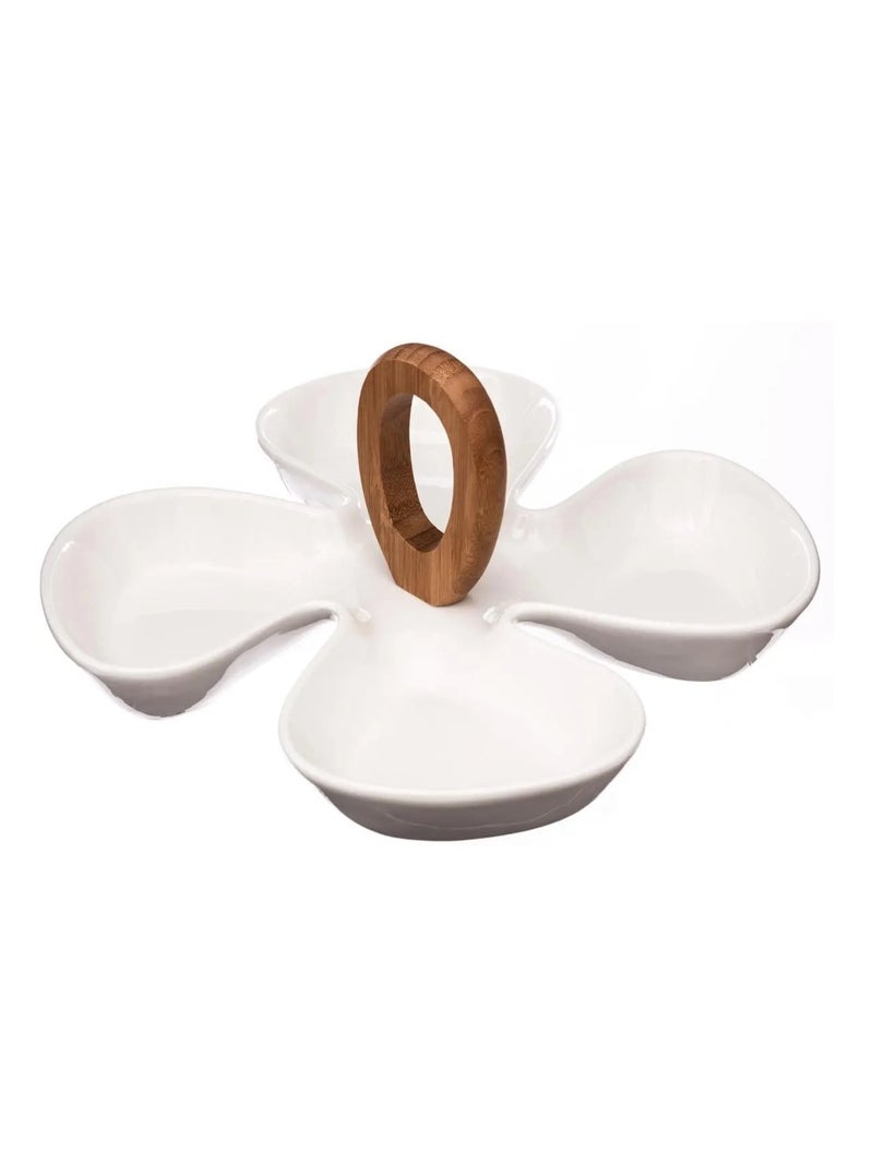 Plat de présentation en céramique  4 compartiments  28 x 28 cm  Blanc & bois Blanc - Kiabi