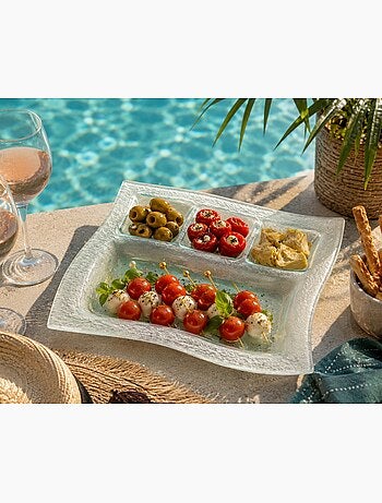 Plateau apéritif en verre dépoli 4 compartiments