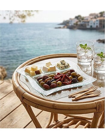 Plateau apéritif en verre dépoli 4 compartiments