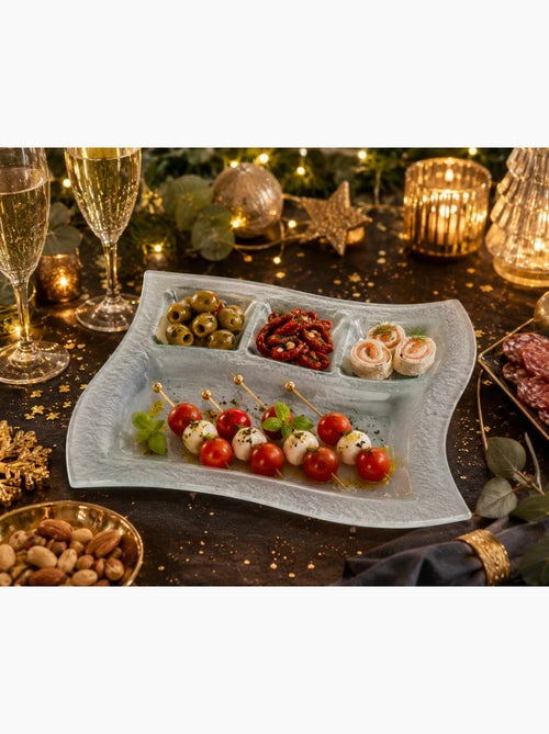 Plateau apéritif en verre dépoli 4 compartiments - Kiabi