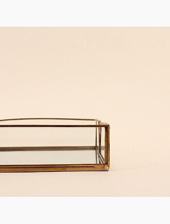 Plateau doré à fond miroir 28x16cm