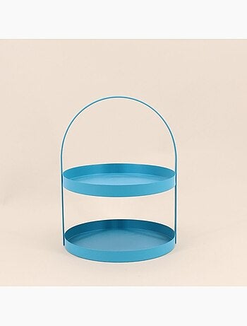 Plateau double en métal bleu 27x22cm
