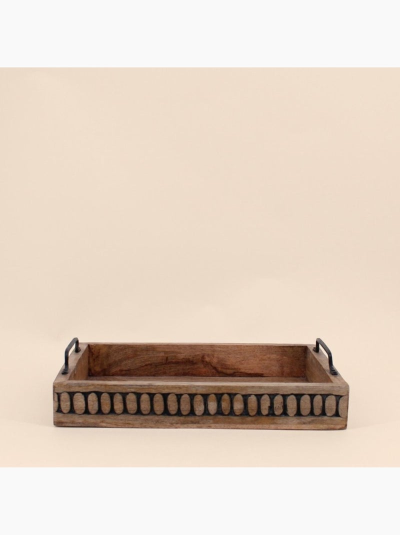 Plateau en bois avec poignées 38x24cm Beige - Kiabi