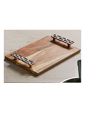 Plateau en bois poignées en aluminium 38 cm