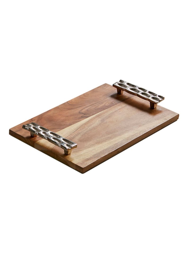 Plateau en bois poignées en aluminium 38 cm Marron - Kiabi