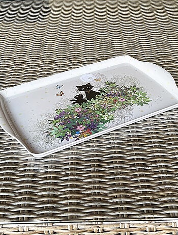 Plateau en mélamine chats et papillons 38 cm