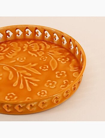 Plateau en métal avec motifs en relief jaune 25cm