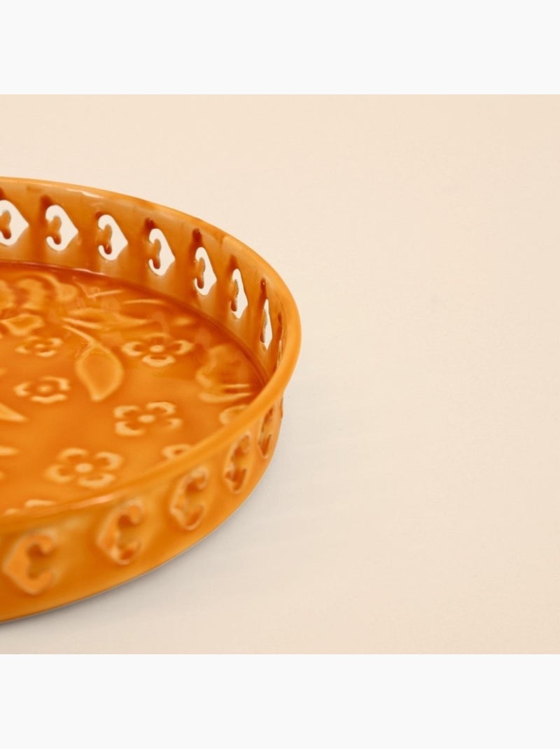 Plateau en métal avec motifs en relief jaune 25cm Jaune - Kiabi