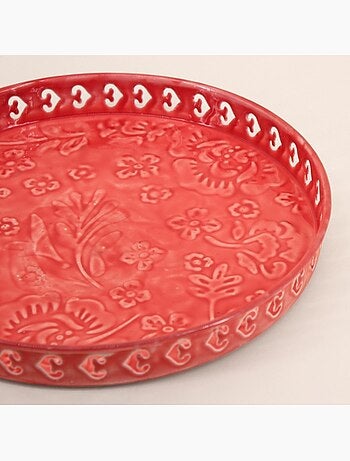 Plateau en métal avec motifs en relief rose 31cm