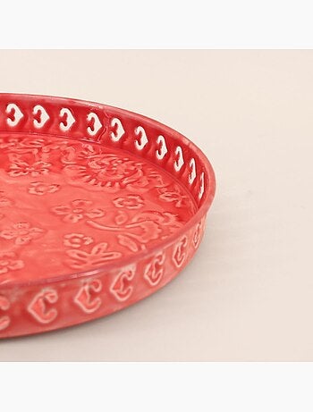 Plateau en métal avec motifs en relief rose 31cm
