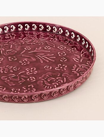 Plateau en métal avec motifs en relief violet 37cm