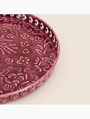 Plateau en métal avec motifs en relief violet 37cm