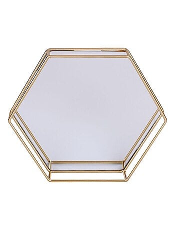 Plateau en Métal Doré et Miroir Polygone
