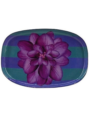 Plateau en métal laqué à rayures bleus / violettes 20x14cm