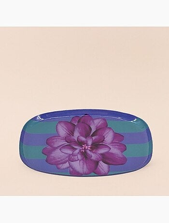 Plateau en métal laqué à rayures bleus / violettes 20x14cm