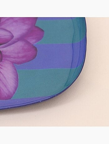 Plateau en métal laqué à rayures bleus / violettes 20x14cm