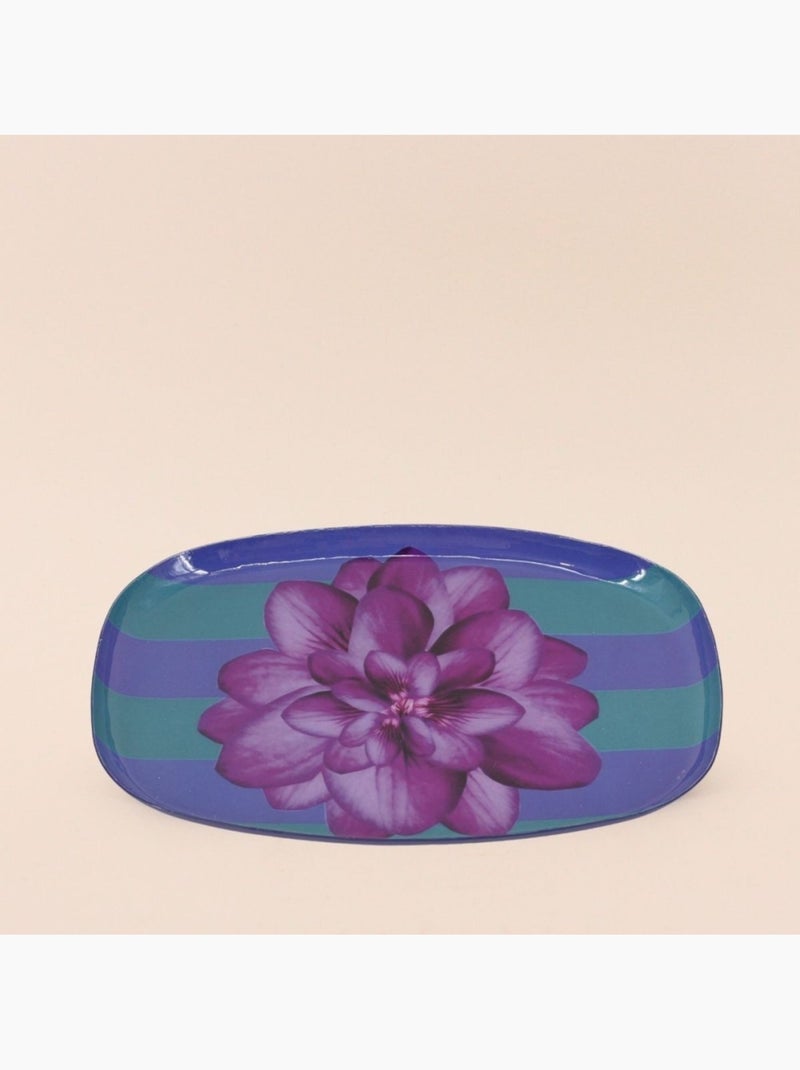 Plateau en métal laqué à rayures bleus / violettes 20x14cm Violet - Kiabi