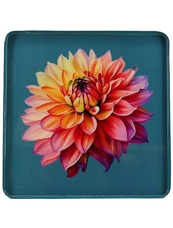 Plateau en métal laqué motif blossom 20x20cm