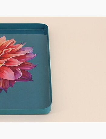 Plateau en métal laqué motif blossom 20x20cm