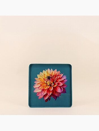 Plateau en métal laqué motif blossom 20x20cm