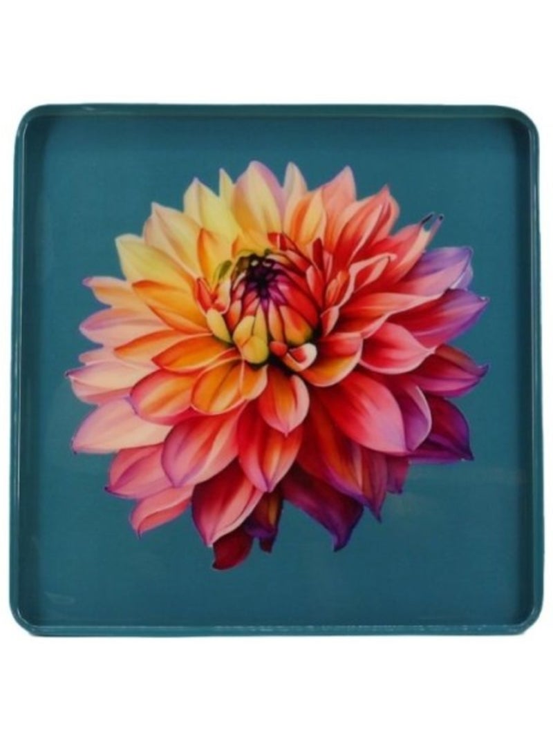Plateau en métal laqué motif blossom 20x20cm Bleu - Kiabi