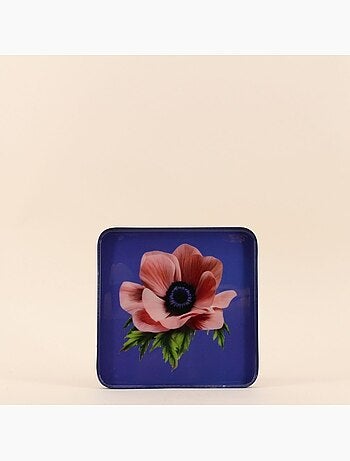 Plateau en métal laqué motif blossom 20x20cm