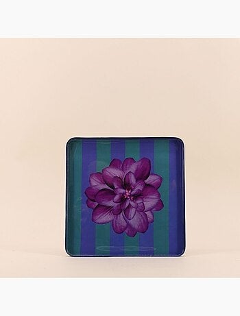 Plateau en métal laqué motif blossom 25x25cm