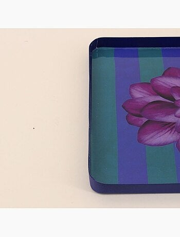 Plateau en métal laqué motif blossom 25x25cm