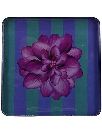 Plateau en métal laqué motif blossom 25x25cm