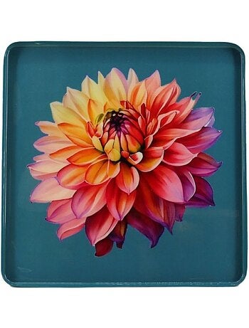 Plateau en métal laqué motif blossom 30x30cm