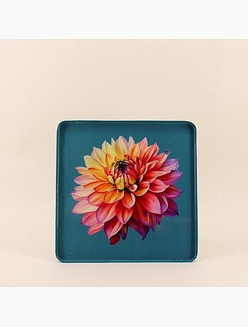 Plateau en métal laqué motif blossom 30x30cm