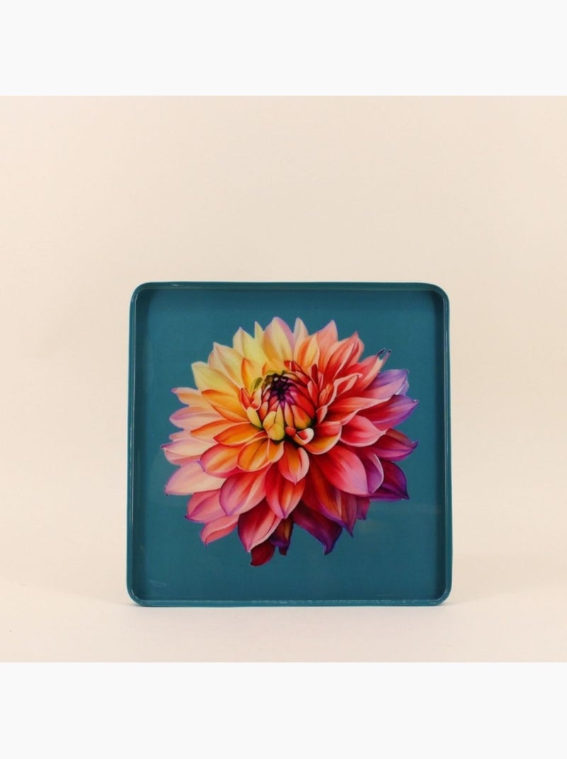 Plateau en métal laqué motif blossom 30x30cm Bleu - Kiabi